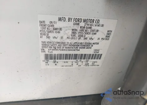2012 Ford Explorer Xlt from USA, damaged, VIN 1FMHK7D8XCGA34704